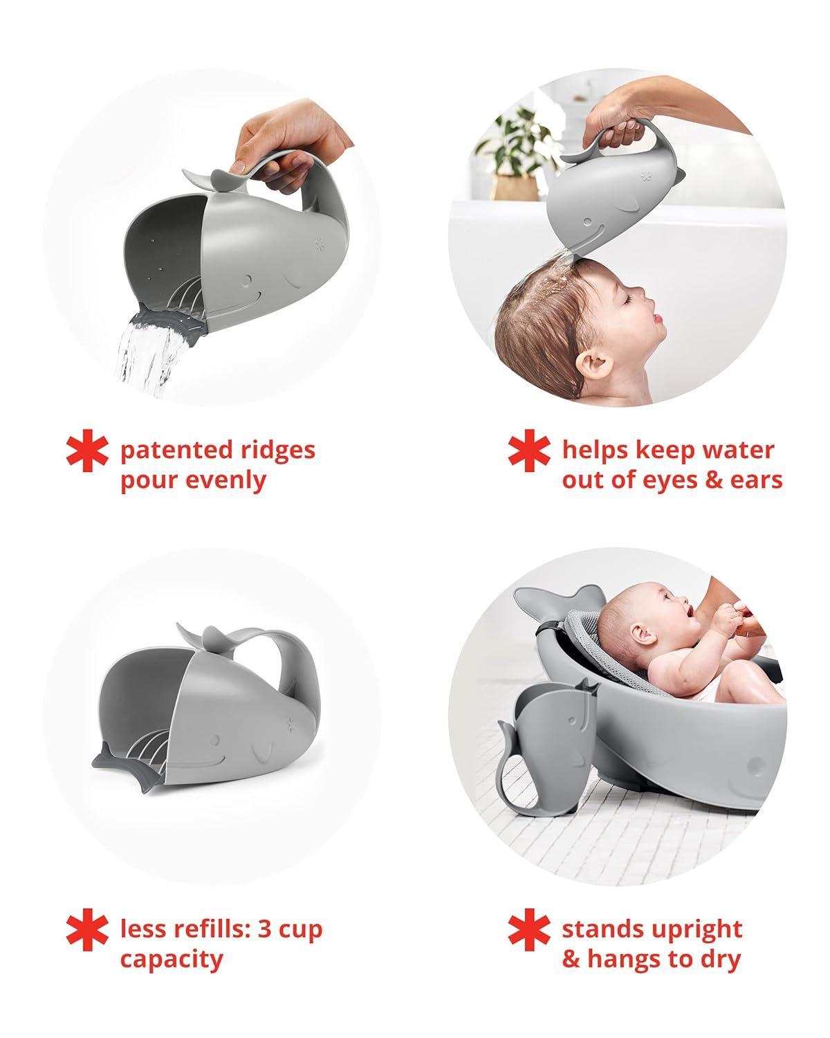 imageSkip Hop Baby Bath Rinse Cup MOBY TearFree Waterfall Rinser Blue Age 0Moby Rinser Grey