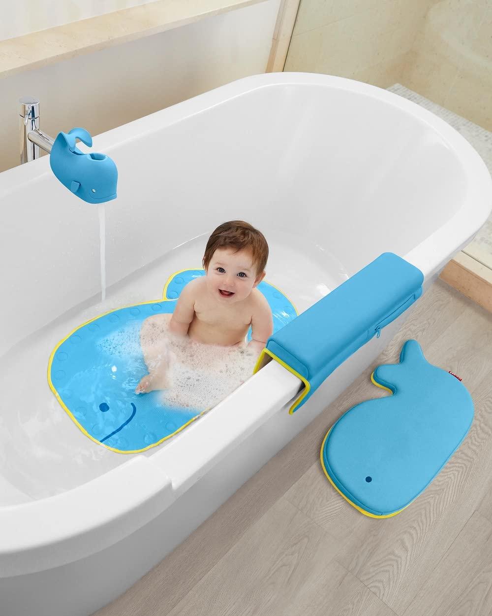 imageSkip Hop Baby Bath Spout Cover Soft Silicone Faucet Safety Guard with Adjustable Design Fits Most Bath Spouts WaveMoby Blue