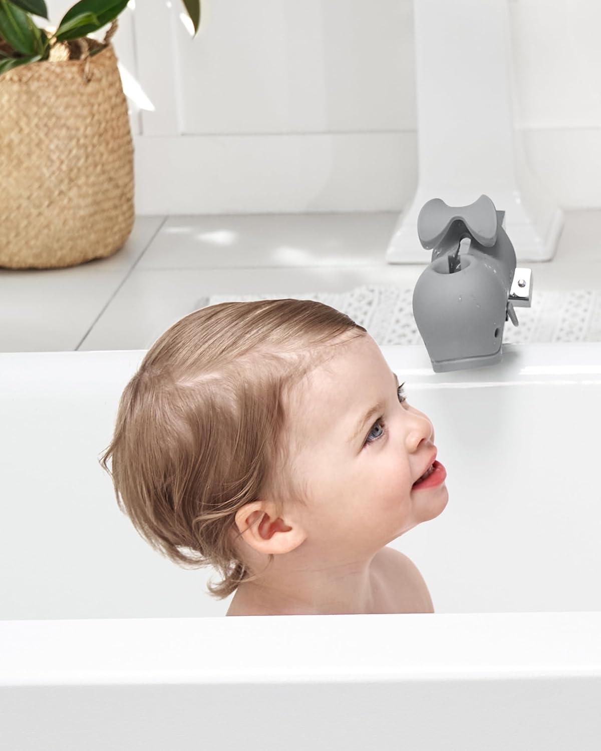 imageSkip Hop Baby Bath Spout Cover Soft Silicone Faucet Safety Guard with Adjustable Design Fits Most Bath Spouts WaveMoby Grey
