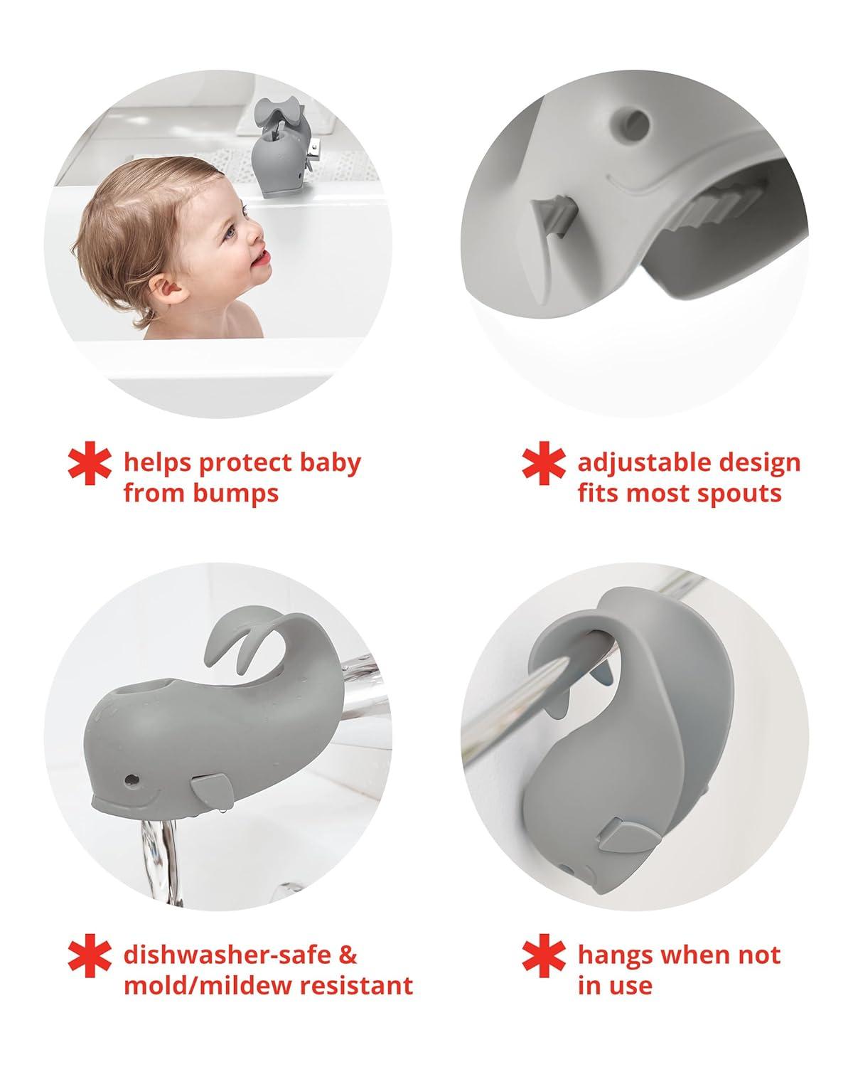 imageSkip Hop Baby Bath Spout Cover Soft Silicone Faucet Safety Guard with Adjustable Design Fits Most Bath Spouts WaveMoby Grey
