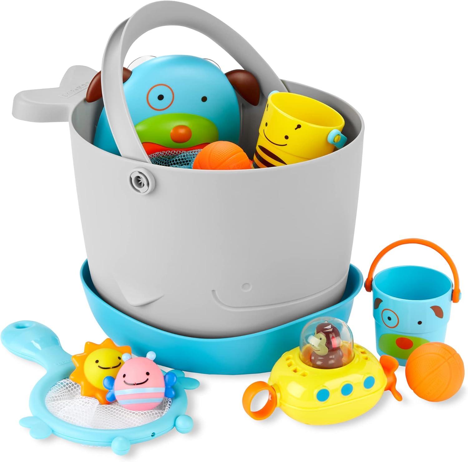 imageSkip Hop Baby Bath Toy Filled Bucket Bath Toy ampamp Bucket Gift Set GreyBath Bucket  Toys Gift Set