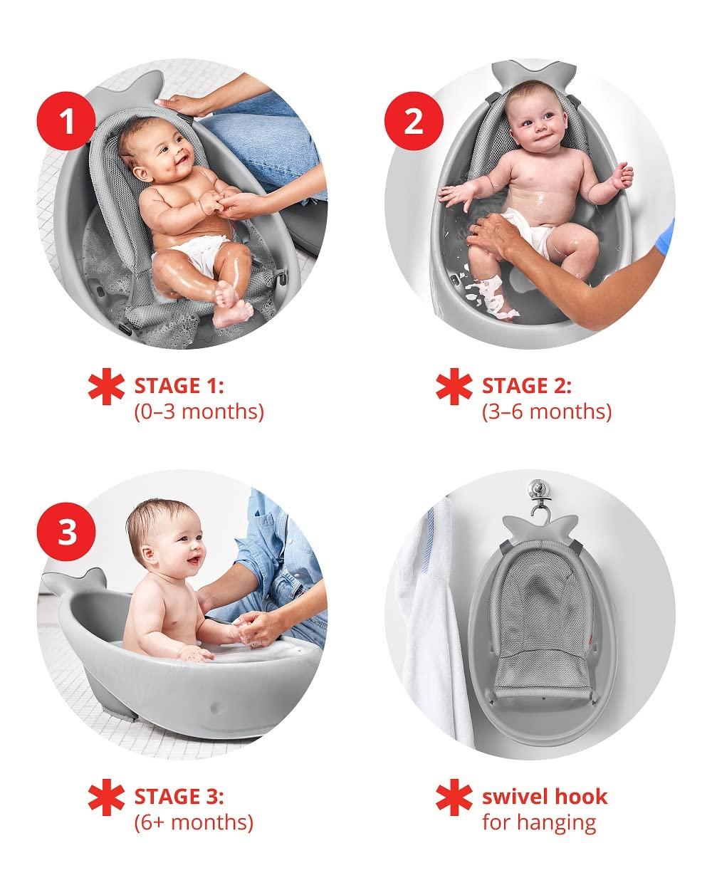 imageSkip Hop Infant Bath Tub 3Stage Grow With Baby Smart Sling MOBY Bathtub Blue Age 0Grey Tub