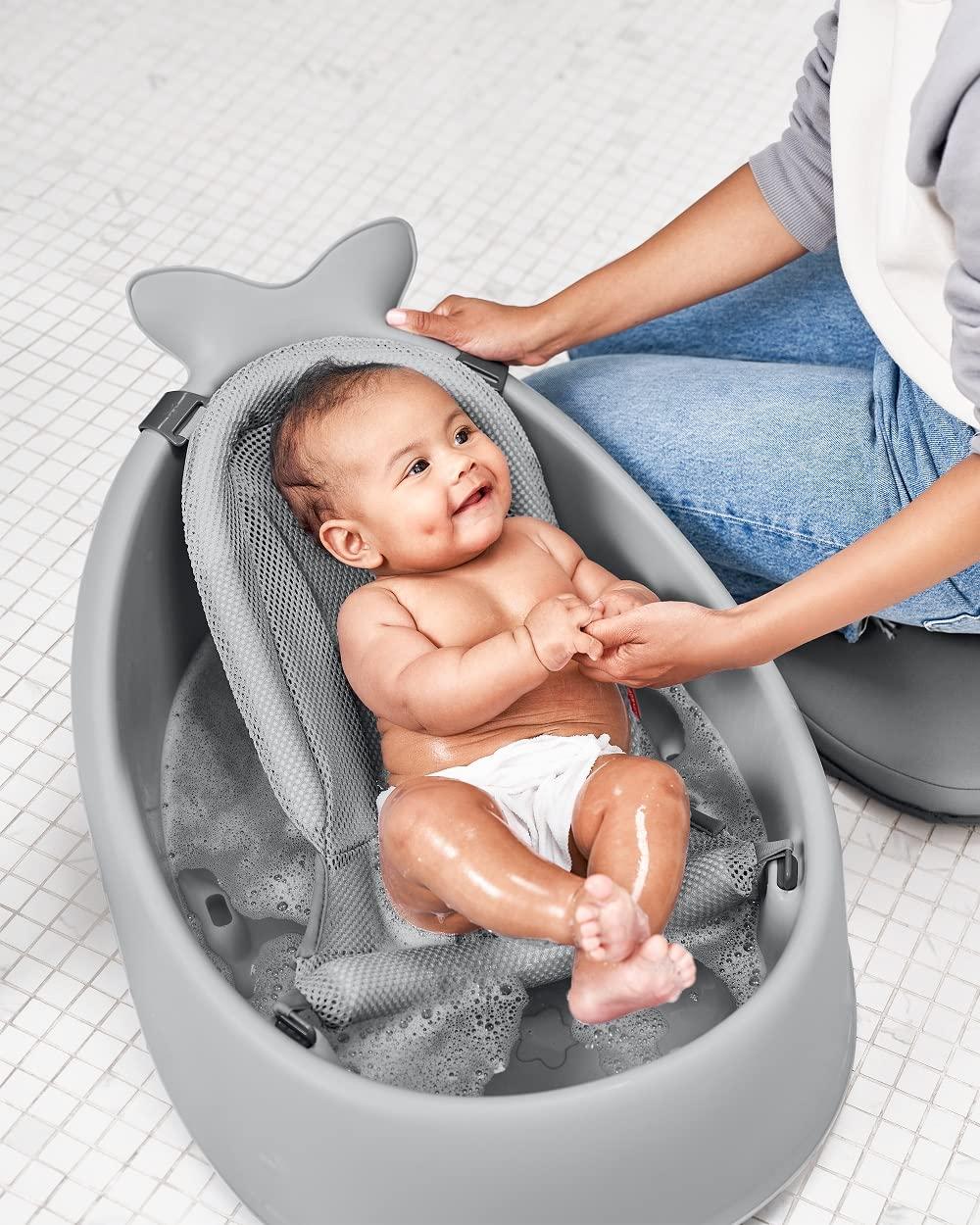 imageSkip Hop Infant Bath Tub 3Stage Grow With Baby Smart Sling MOBY Bathtub Blue Age 0Grey Tub