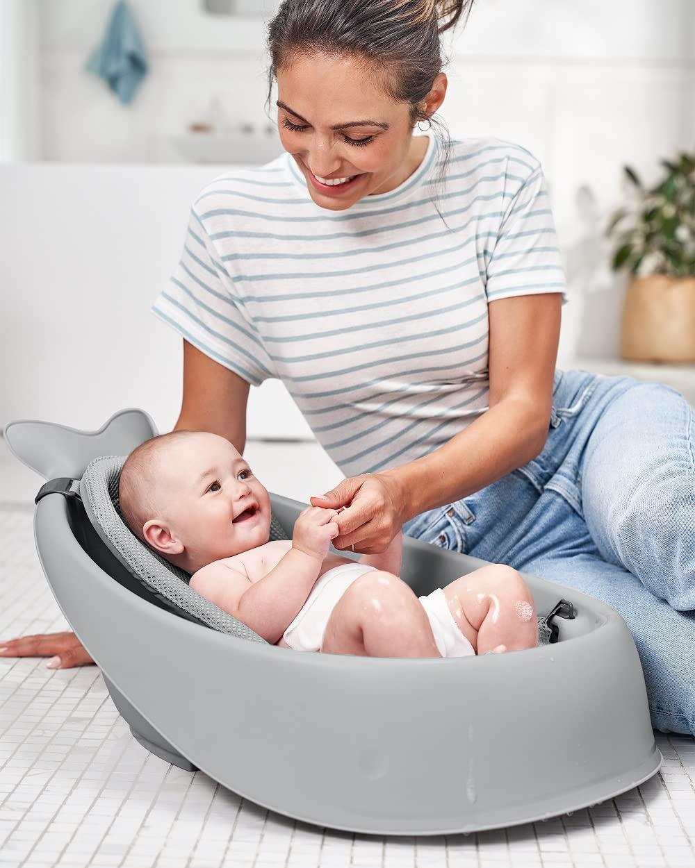 imageSkip Hop Infant Bath Tub 3Stage Grow With Baby Smart Sling MOBY Bathtub Blue Age 0Grey Tub