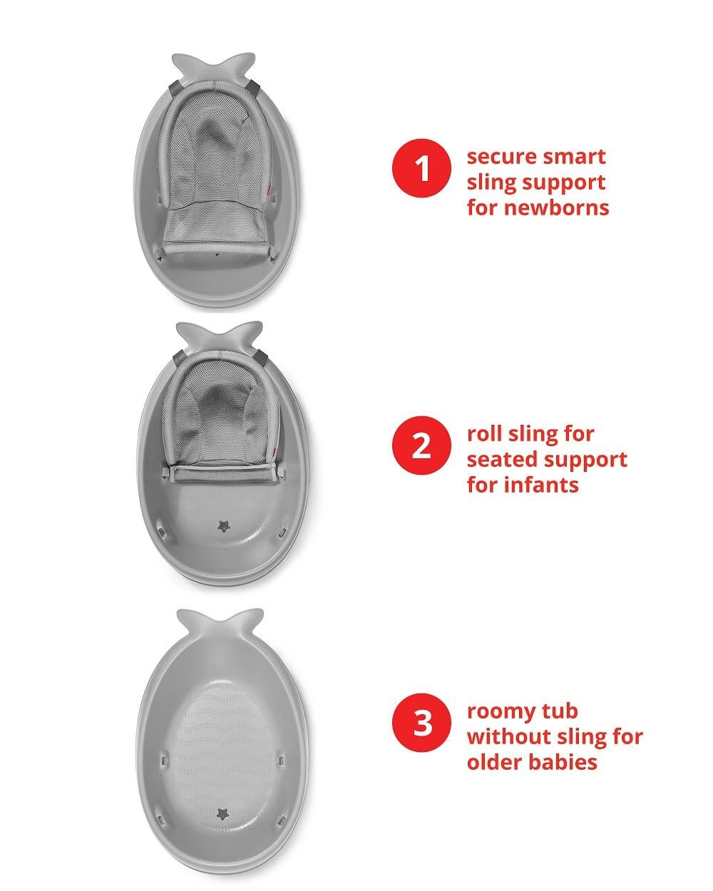 imageSkip Hop Infant Bath Tub 3Stage Grow With Baby Smart Sling MOBY Bathtub Blue Age 0Grey Tub