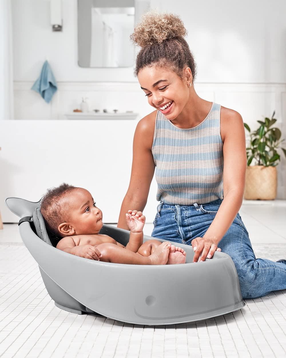imageSkip Hop Infant Bath Tub 3Stage Grow With Baby Smart Sling MOBY Bathtub Blue Age 0Grey Tub