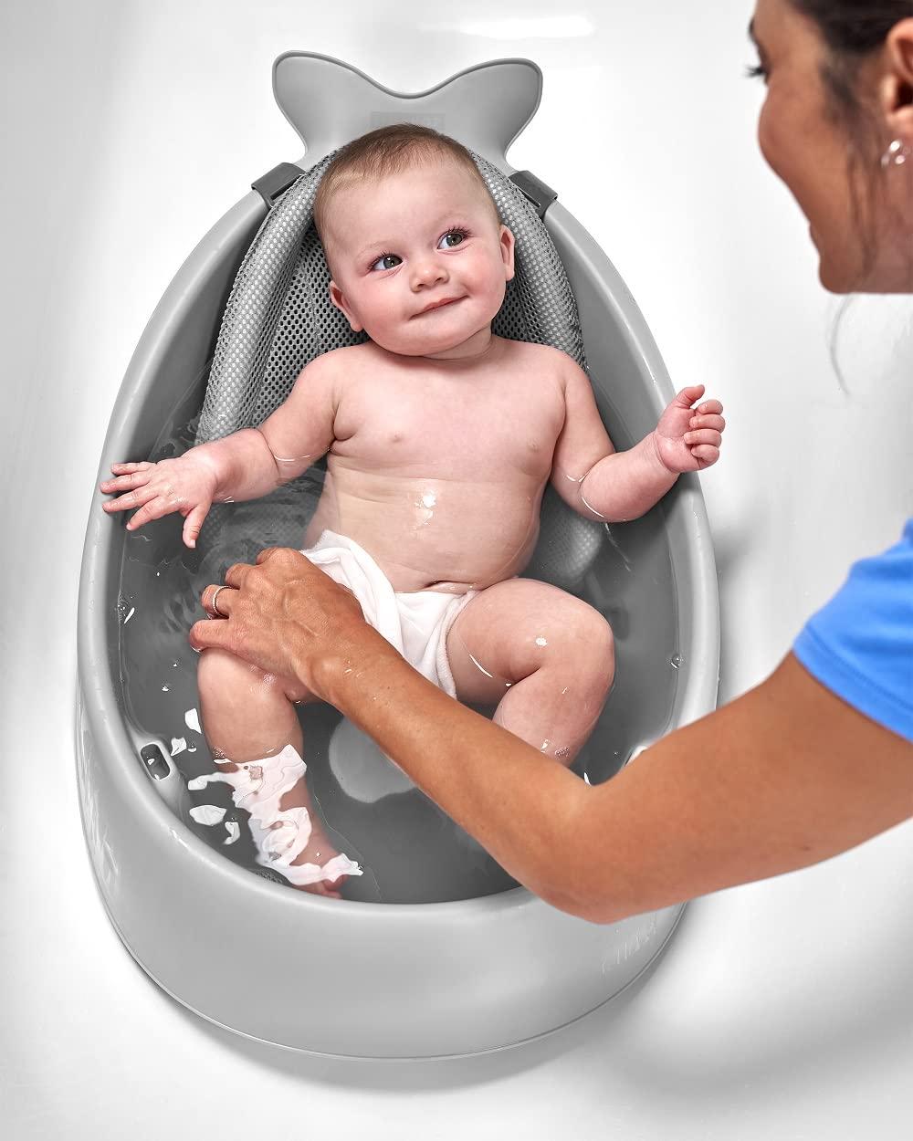 imageSkip Hop Infant Bath Tub 3Stage Grow With Baby Smart Sling MOBY Bathtub Blue Age 0Grey Tub