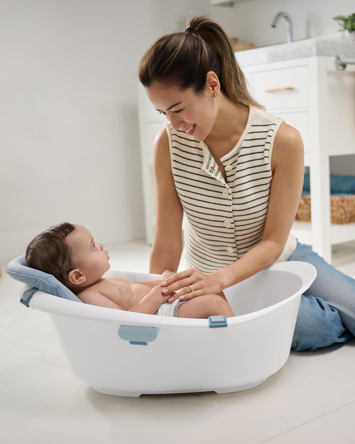 imageSkip Hop Infant Bath Tub 3Stage Grow With Baby Smart Sling MOBY Bathtub Blue Age 0Wave Tub