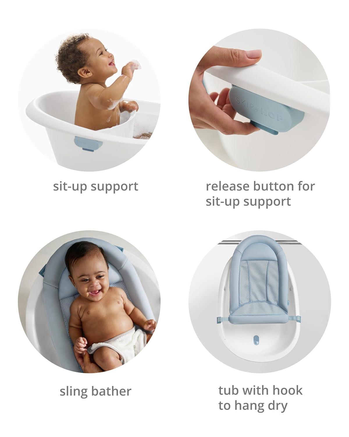 imageSkip Hop Infant Bath Tub 3Stage Grow With Baby Smart Sling MOBY Bathtub Blue Age 0Wave Tub