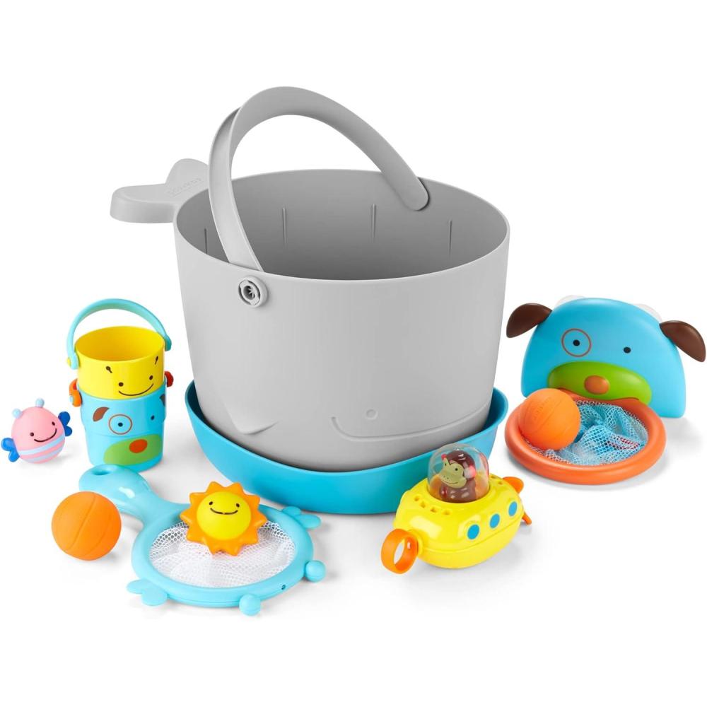 imageSkip Hop Baby Bath Toy Filled Bucket Bath Toy ampamp Bucket Gift Set GreyBath Bucket  Toys Gift Set
