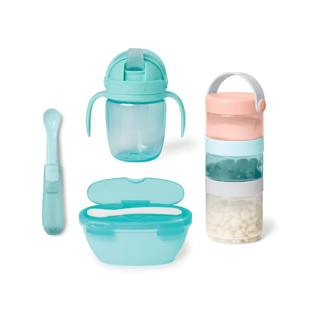 imageSkip Hop Stackable Snack Container ampamp Sippy Cup Grey TealTravel Feeding Set