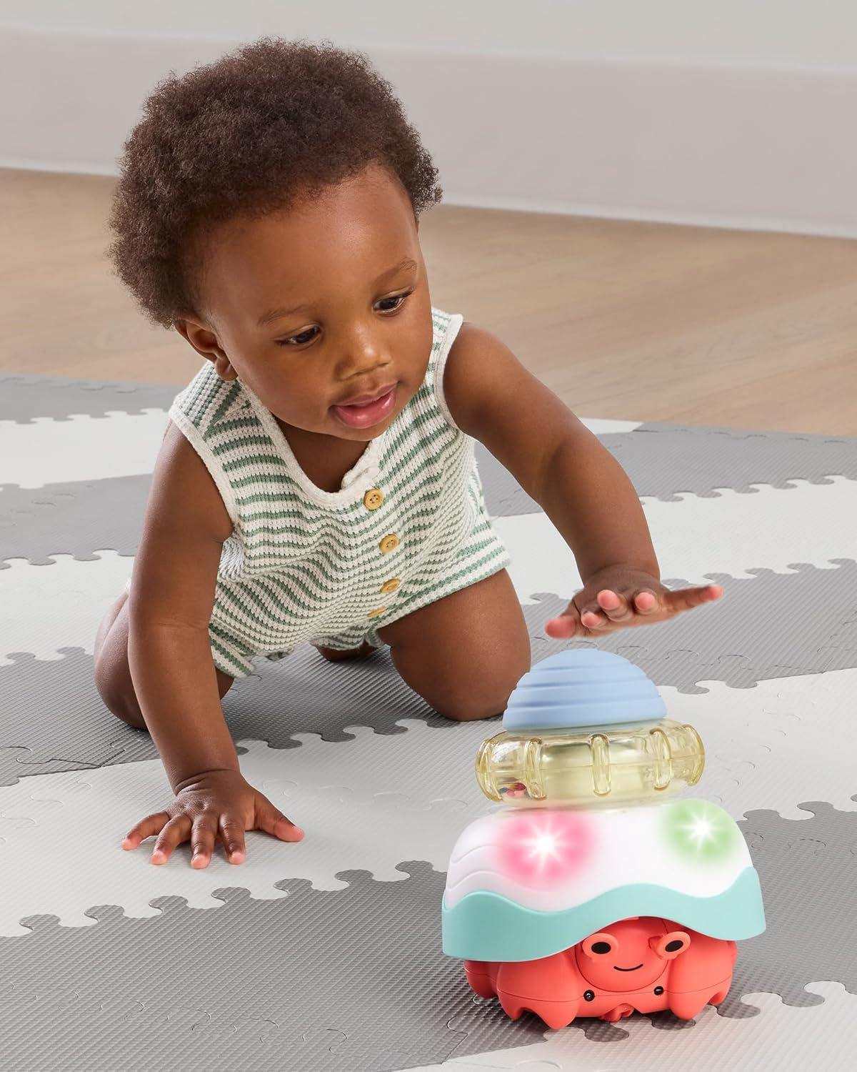 imageSkip Hop Baby FollowMe Bee Tummy Time Crawl Toy 3Stage Infant Sensory Development with Lights Sounds and Music Explore ampamp More Age 5mCrab