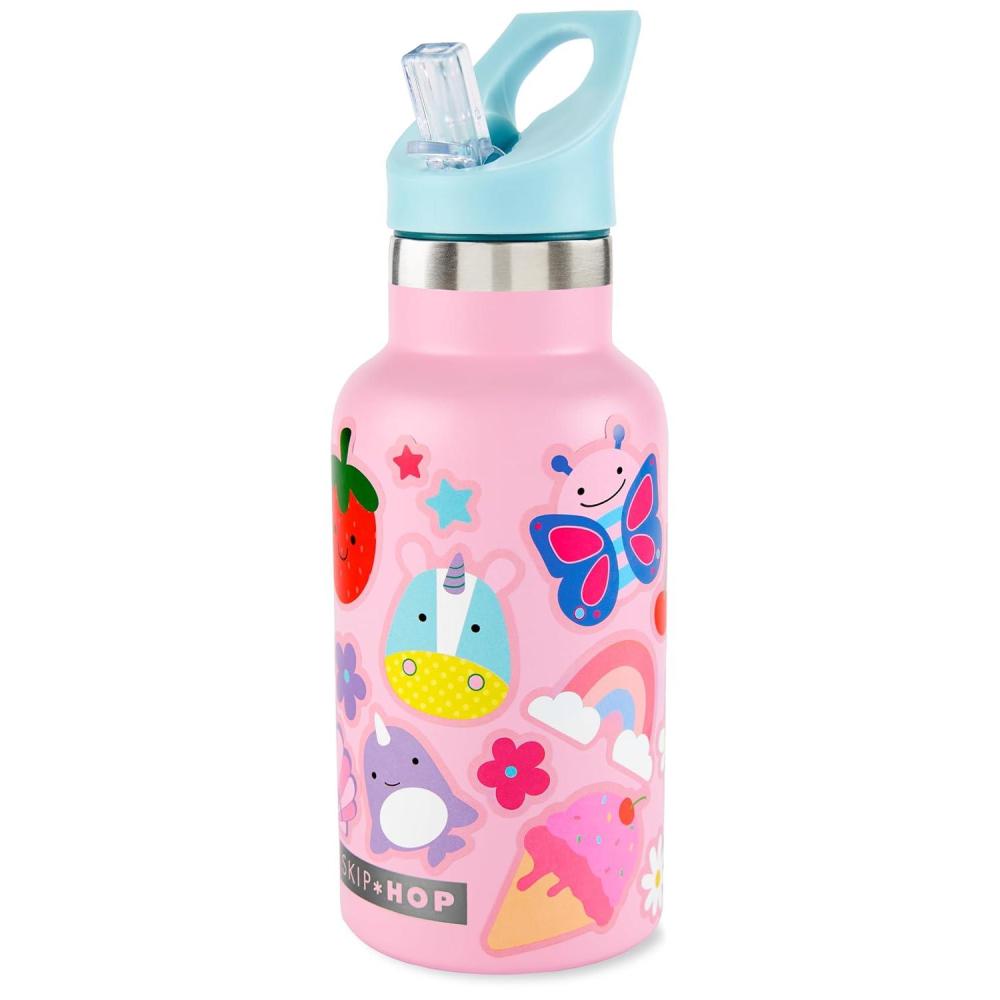 imageSkip Hop Stainless Steel Kids Canteen Bottle with Stickers Straw 1285 oz PinkPink