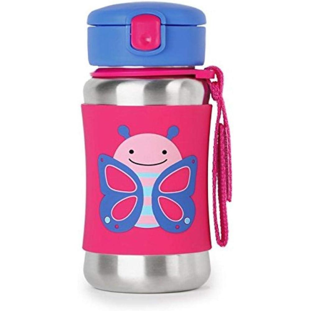 imageSkip Hop Toddler Sippy Cup with Straw Zoo Stainless Steel Straw Bottle Dog 12 OzButterfly