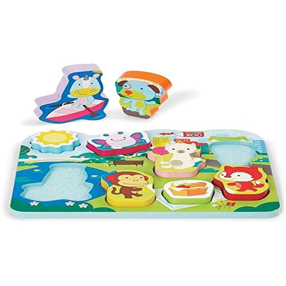 imageSkip Hop Babys First Puzzle Zoo Park Pals Includes 8 puzzle pieces ampamp puzzle board
