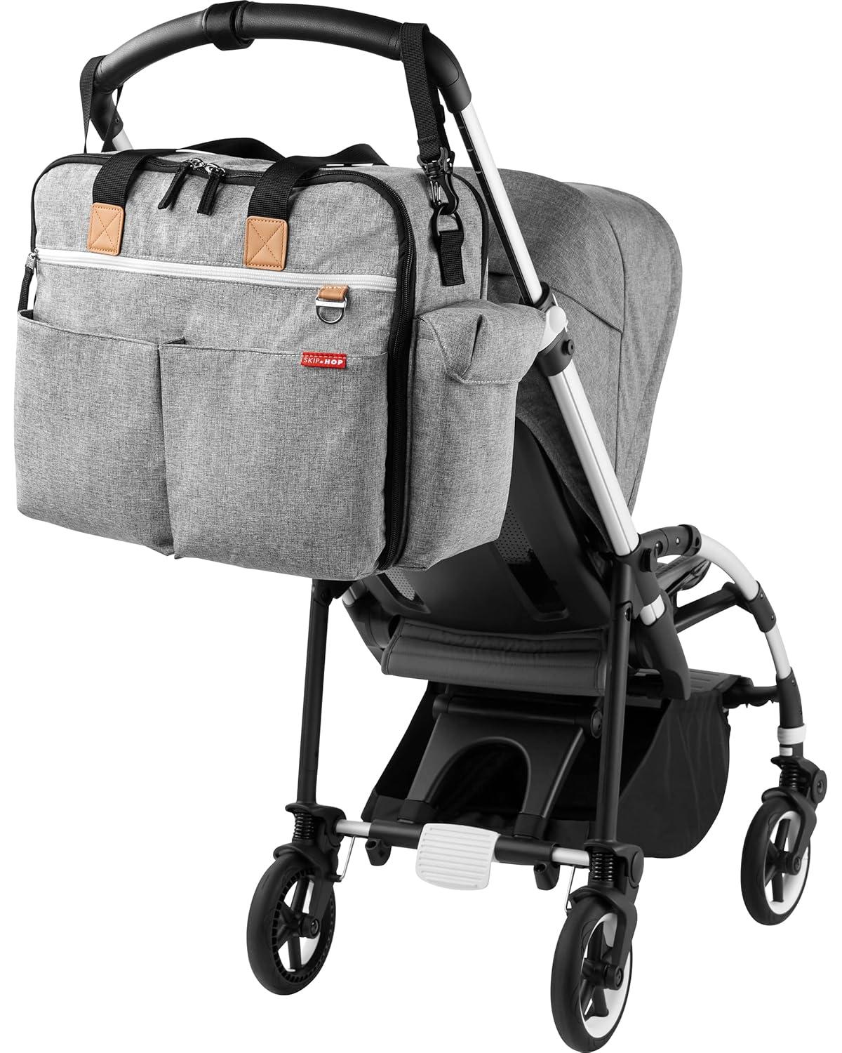 imageSkip Hop Diaper Bag Iconic Duo Weekender Extra Large Capacity with Changing Pad ampamp Stroller Attachment Grey MelangeDiaper Bag