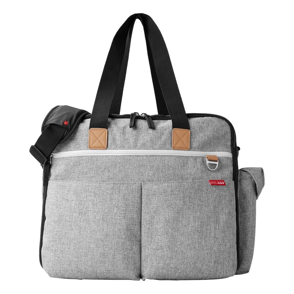 imageSkip Hop Diaper Bag Iconic Duo Weekender Extra Large Capacity with Changing Pad ampamp Stroller Attachment Grey MelangeDiaper Bag