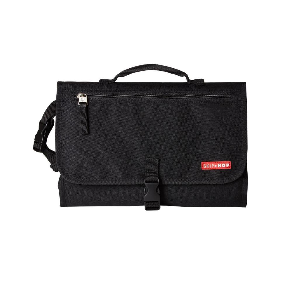 imageSkip Hop Travel Baby Changing Pad with EasyClean Surface Wipes Pocket Diaper Storage Disposable Bag Dispenser and Magnetic Wipes Pocket Clean Slate BlackBlack
