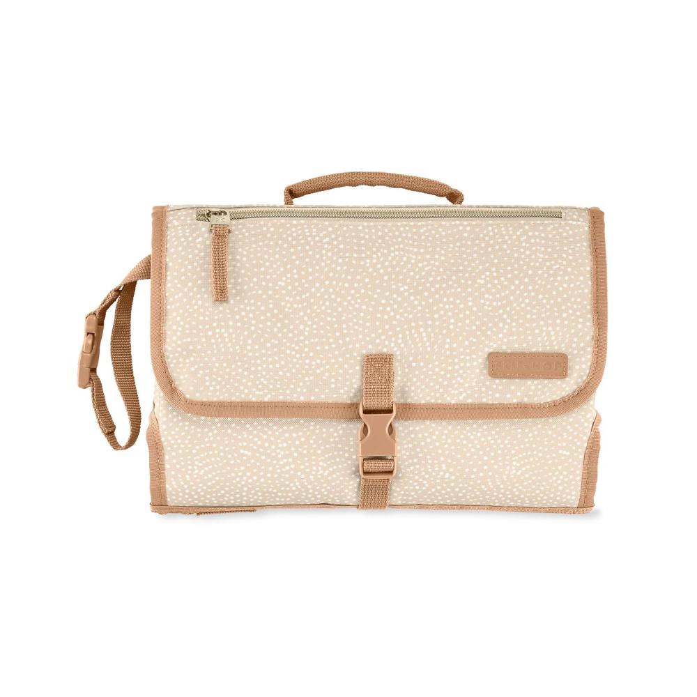 imageSkip Hop Travel Baby Changing Pad with EasyClean Surface Wipes Pocket Diaper Storage Disposable Bag Dispenser and Magnetic Wipes Pocket Clean Slate BlackBeige Swirl Dot